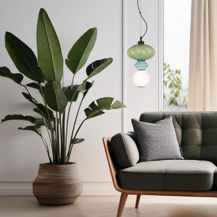 LED Chandelier on a string ASCOLI LED/8W/230V d. 20 cm green/blue