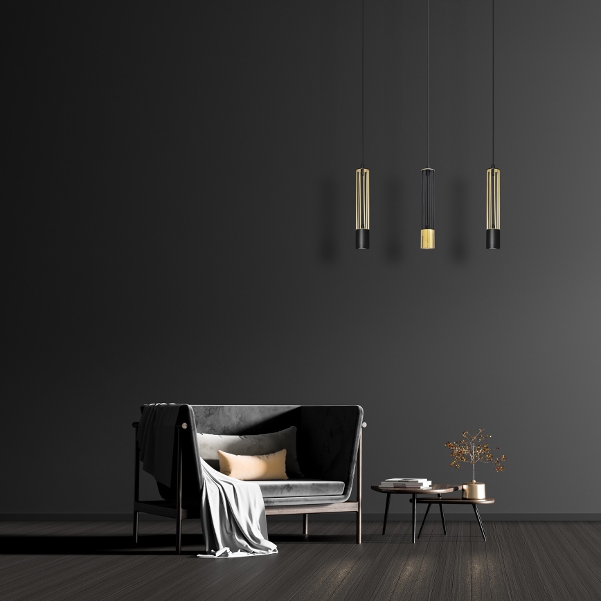 LED Chandelier on a string BARS 3xGU10/4,8W/230V black/gold