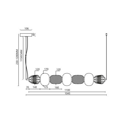 LED Chandelier on a string CARO LED/42W/230V shiny chrome