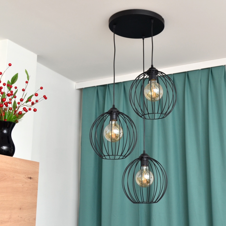 LED Chandelier on a string MERCURE 3xE27/15W/230V ø 50 cm black