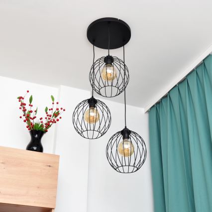 LED Chandelier on a string MERCURE 3xE27/15W/230V ø 50 cm black