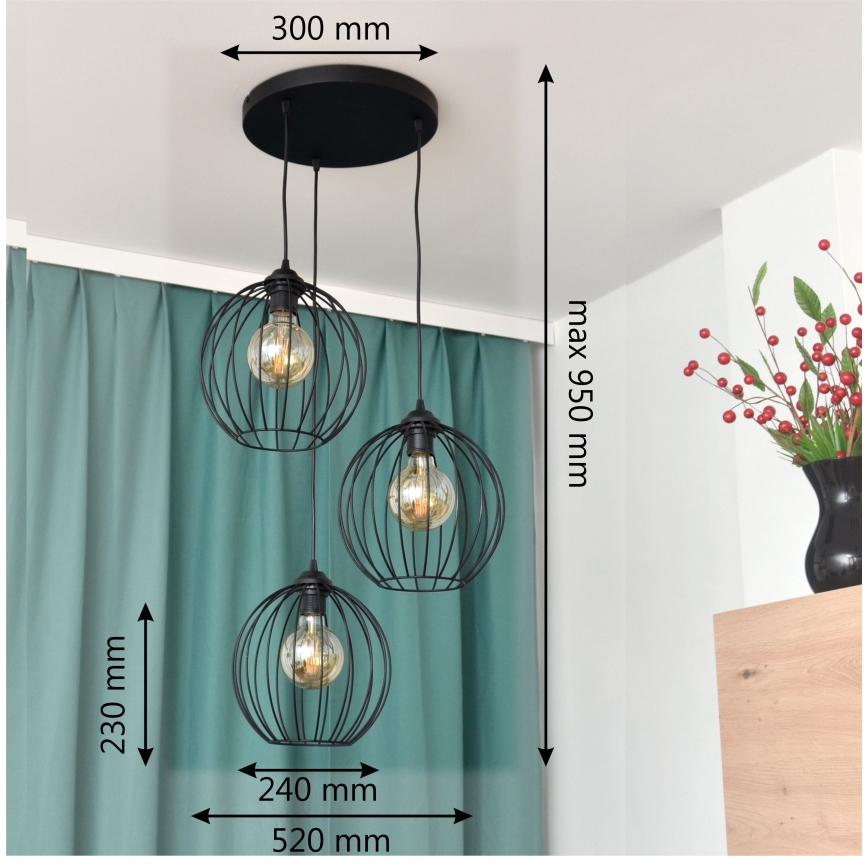 LED Chandelier on a string MERCURE 3xE27/15W/230V ø 50 cm black
