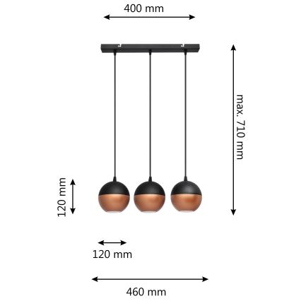 LED Chandelier on a string MIDWAY 3xGU10/4,8W/230V black/copper