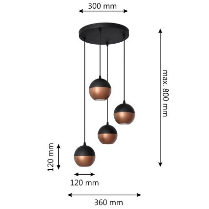LED Chandelier on a string MIDWAY 4xGU10/4,8W/230V black/copper