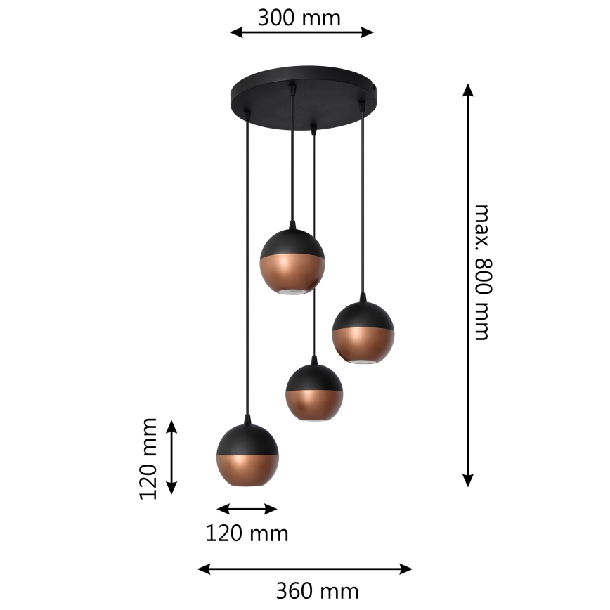 LED Chandelier on a string MIDWAY 4xGU10/4,8W/230V black/copper