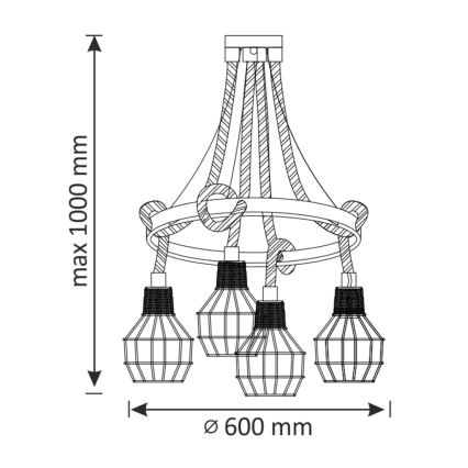 LED Chandelier on a string ROPE ALEGRA 4xE27/10W/230V