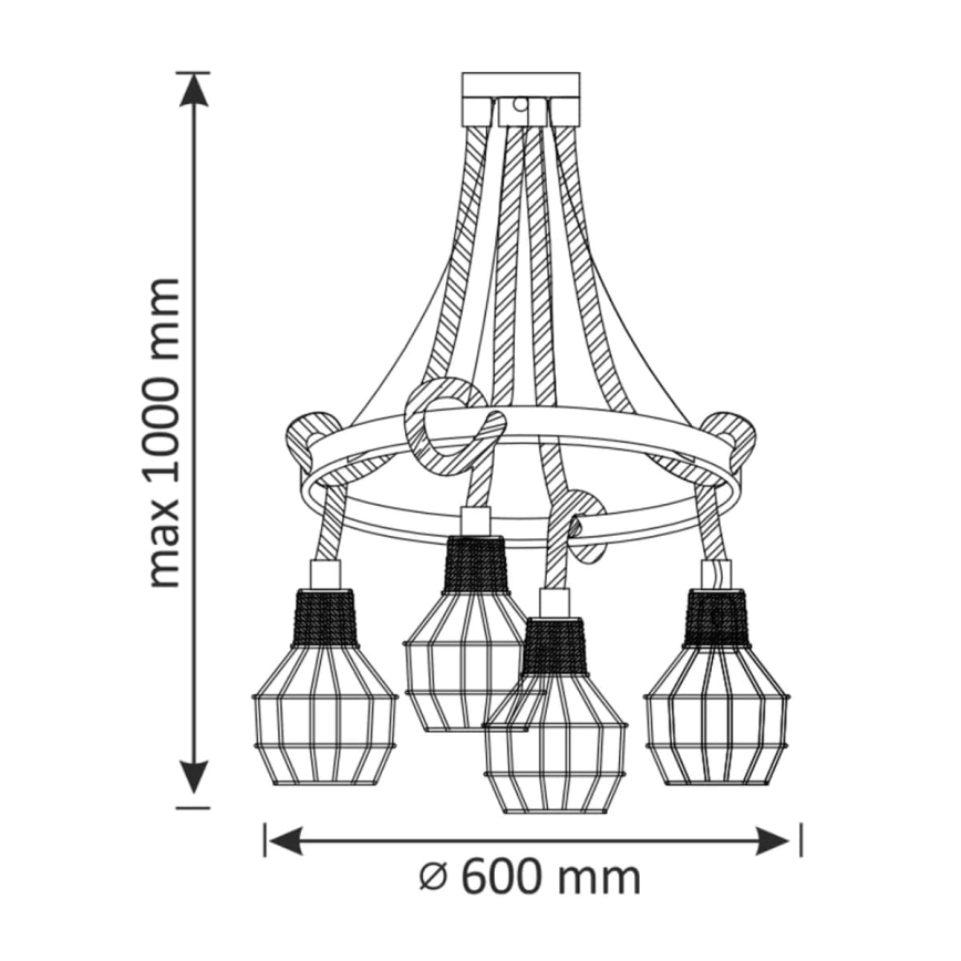 LED Chandelier on a string ROPE ALEGRA 4xE27/10W/230V