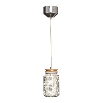 LED Chandelier on a string SHOCK LED/5W/230V shiny chrome/wood