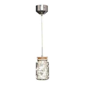 LED Chandelier on a string SHOCK LED/5W/230V shiny chrome/wood