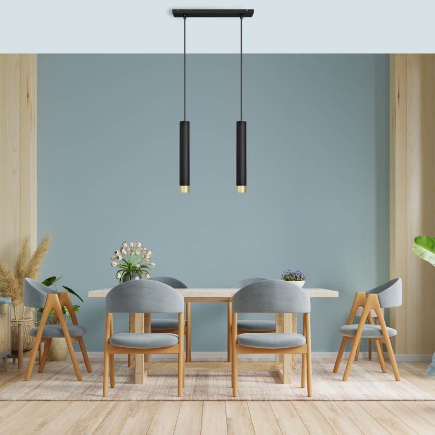 LED Chandelier on a string TUBA 2xGU10/4,8W/230V black/gold