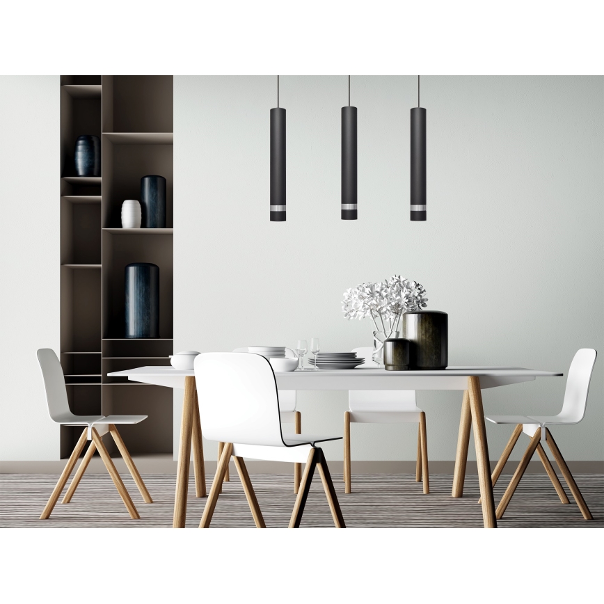 LED Chandelier on a string TUBA 3xGU10/4,8W/230V black/shiny chrome