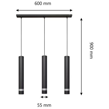LED Chandelier on a string TUBA 3xGU10/4,8W/230V black/shiny chrome