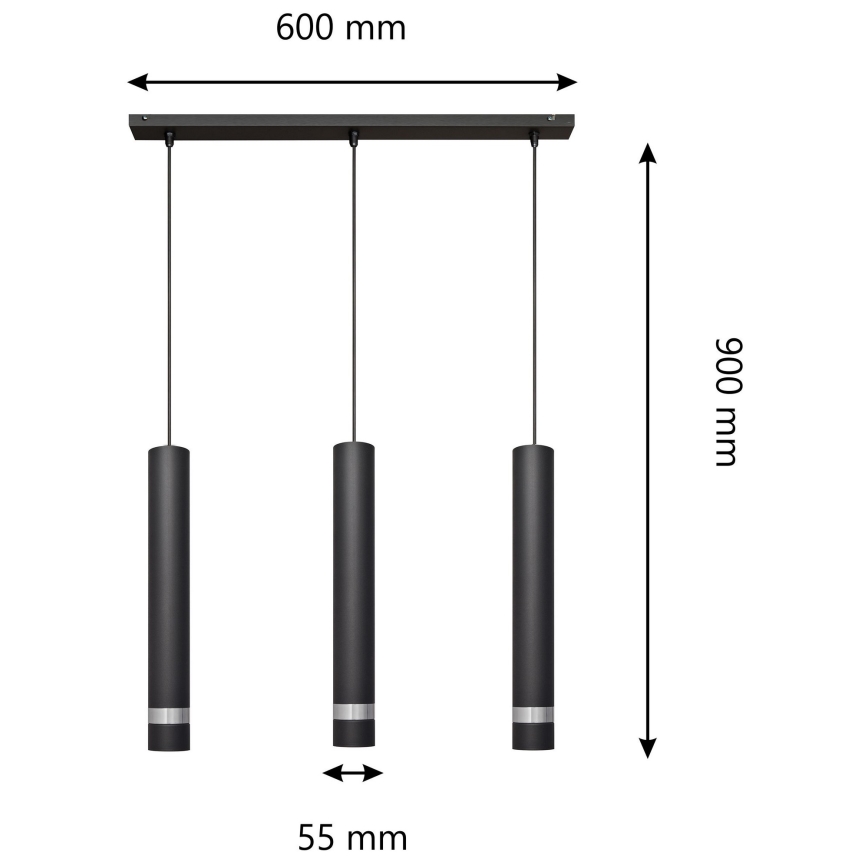 LED Chandelier on a string TUBA 3xGU10/4,8W/230V black/shiny chrome