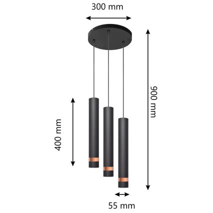 LED Chandelier on a string TUBA 3xGU10/4,8W/230V black/copper