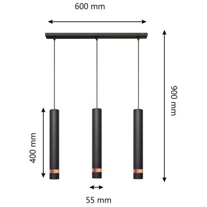 LED Chandelier on a string TUBA 3xGU10/4,8W/230V black/copper