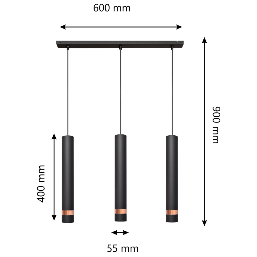 LED Chandelier on a string TUBA 3xGU10/4,8W/230V black/copper