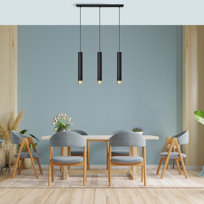 LED Chandelier on a string TUBA 3xGU10/4,8W/230V black/gold