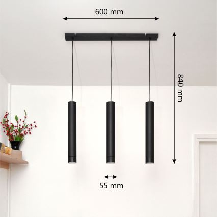 LED Chandelier on a string TUBA 3xGU10/4,8W/230V black