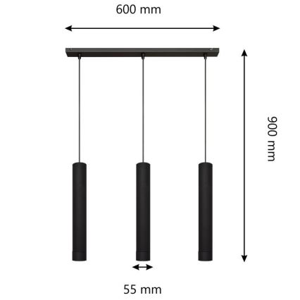 LED Chandelier on a string TUBA 3xGU10/4,8W/230V black