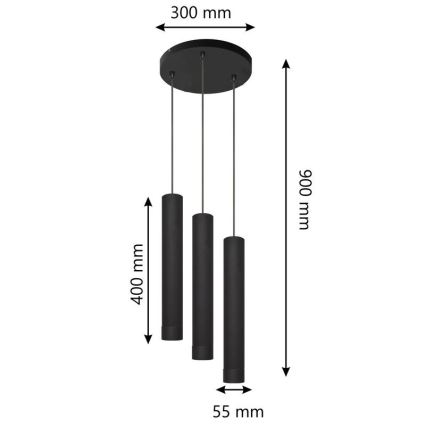 LED Chandelier on a string TUBA 3xGU10/4,8W/230V black
