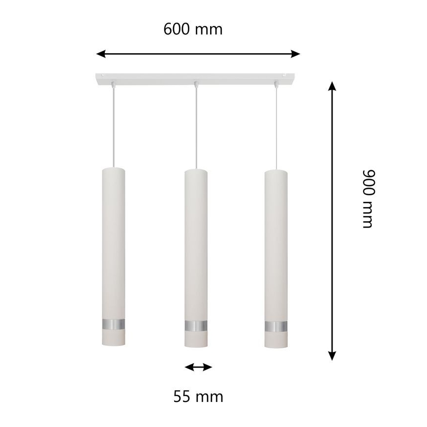 LED Chandelier on a string TUBA 3xGU10/4,8W/230V white/shiny chrome