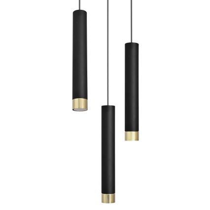LED Chandelier on a string TUBA 3xGU10/6,5W/230V black/gold