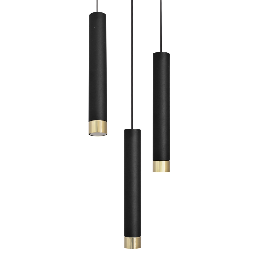 LED Chandelier on a string TUBA 3xGU10/6,5W/230V black/gold
