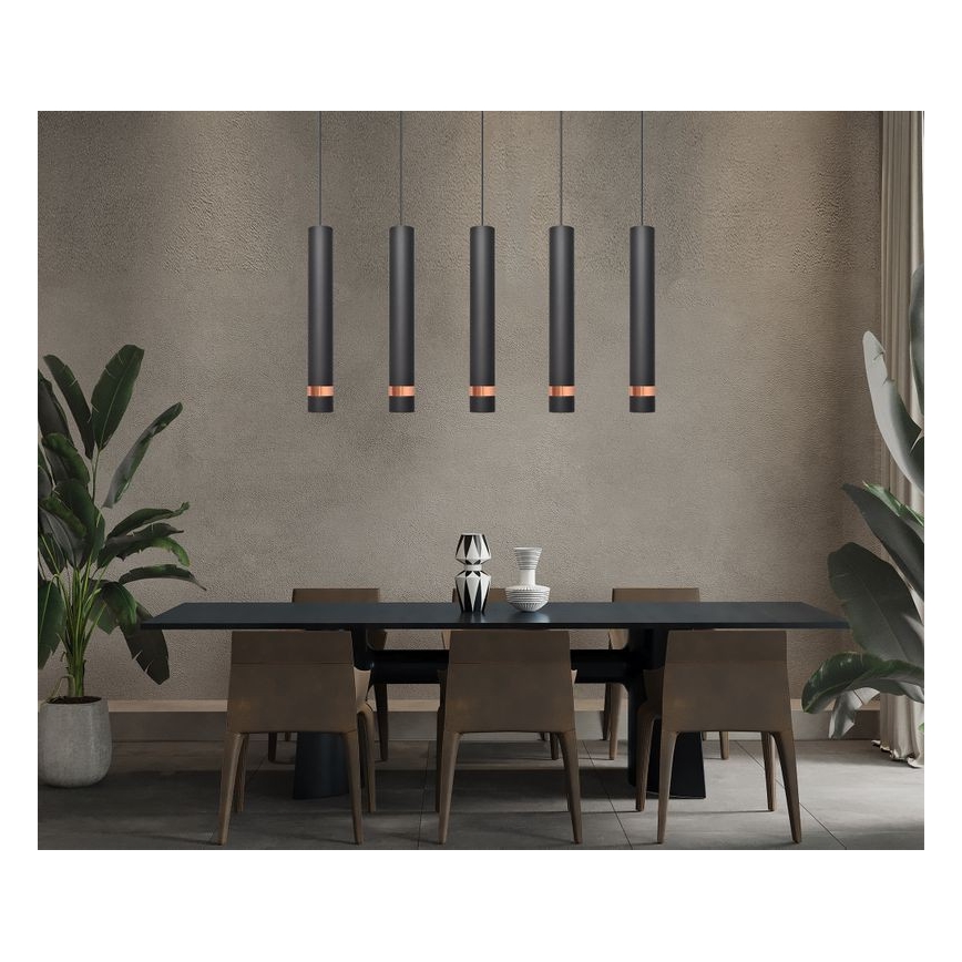 LED Chandelier on a string TUBA 5xGU10/6,5W/230V black/copper