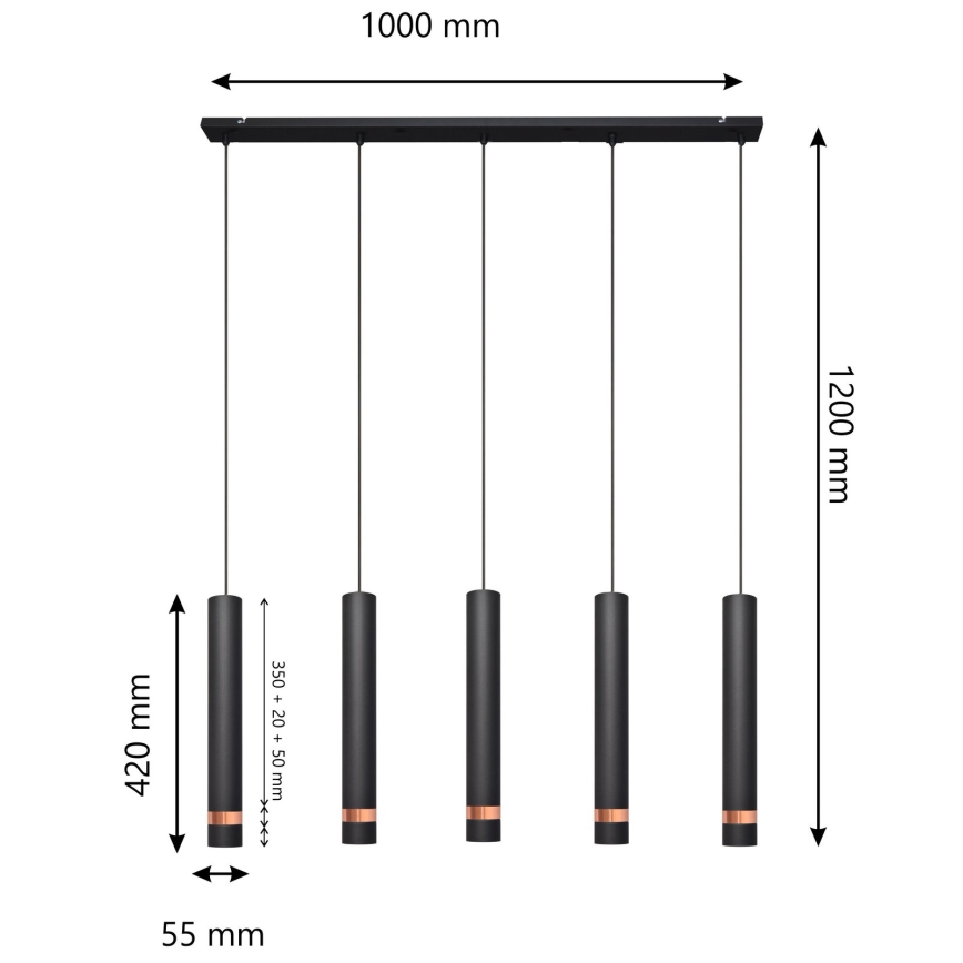 LED Chandelier on a string TUBA 5xGU10/6,5W/230V black/copper