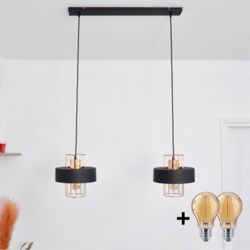 LED Chandelier on a string VOLTA 2xE27/15W/230V black/gold