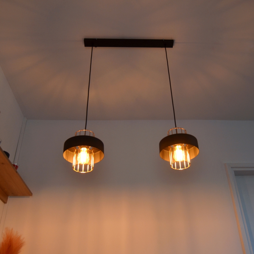 LED Chandelier on a string VOLTA 2xE27/15W/230V black/gold