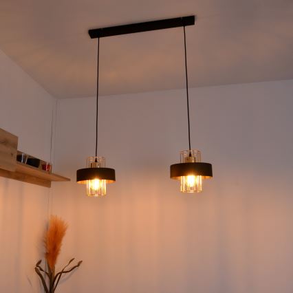 LED Chandelier on a string VOLTA 2xE27/15W/230V black/gold