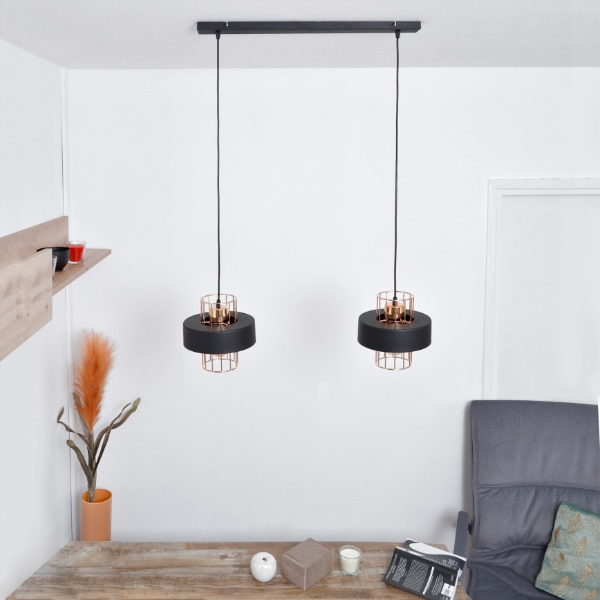 LED Chandelier on a string VOLTA 2xE27/15W/230V black/gold