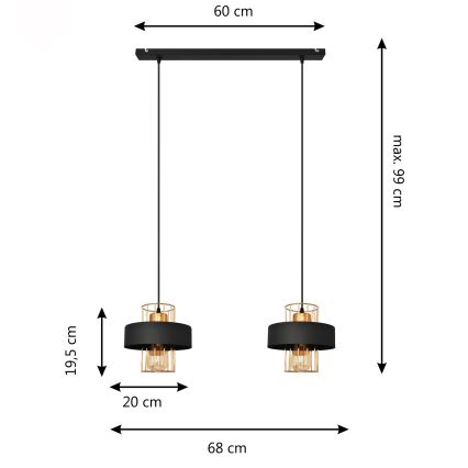 LED Chandelier on a string VOLTA 2xE27/15W/230V black/gold