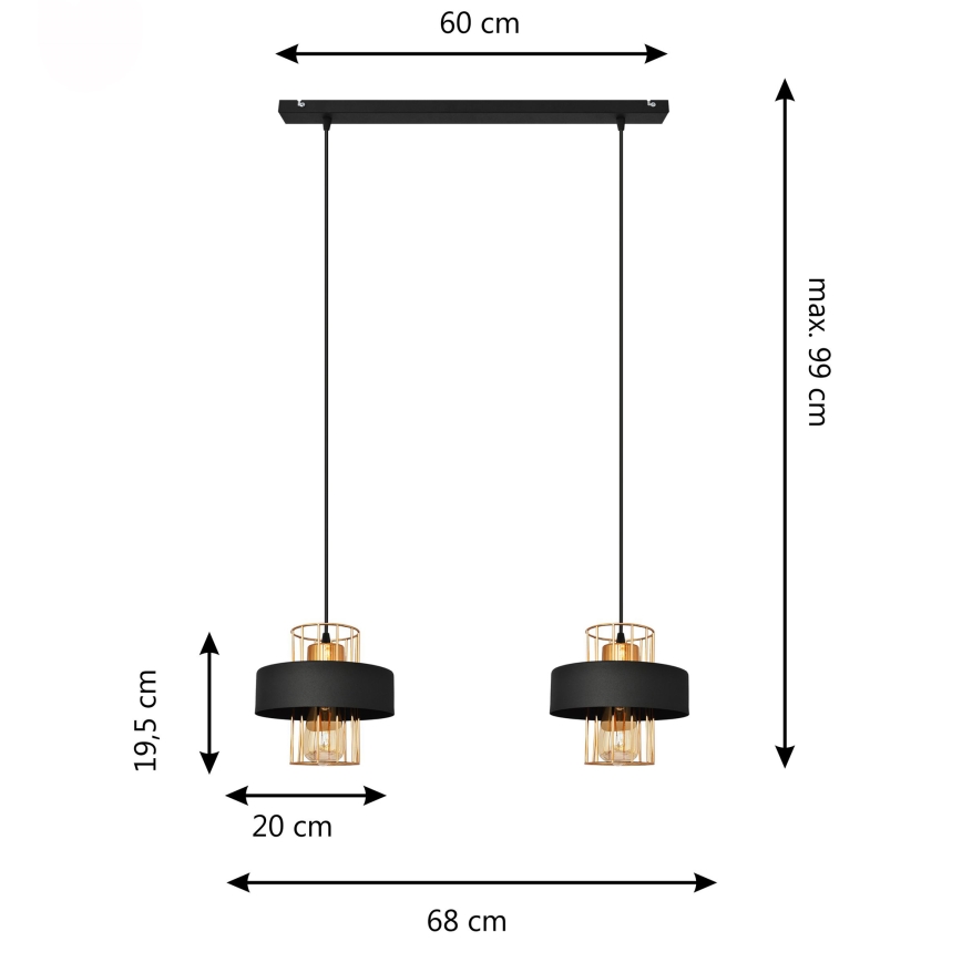 LED Chandelier on a string VOLTA 2xE27/15W/230V black/gold