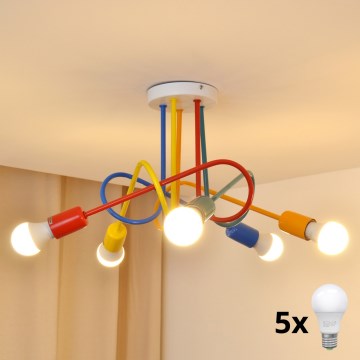 LED Children's surface-mounted chandelier OXFORD 5xE27/15W/230V
