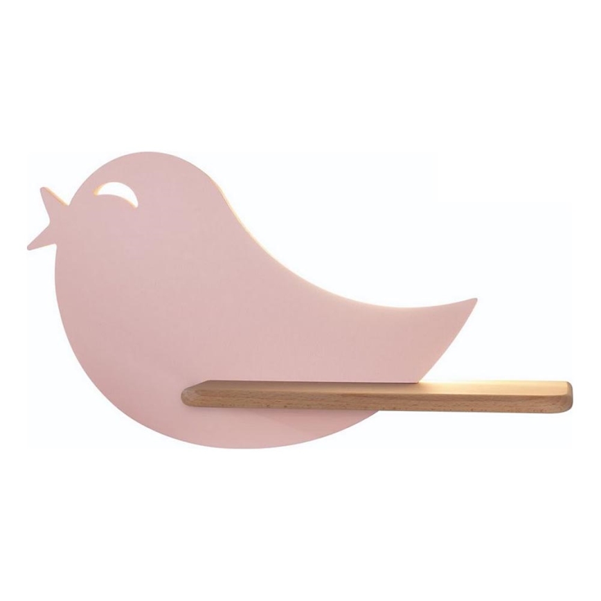 LED Children's wall lamp with shelf BIRD LED/5W/230V pink/wood
