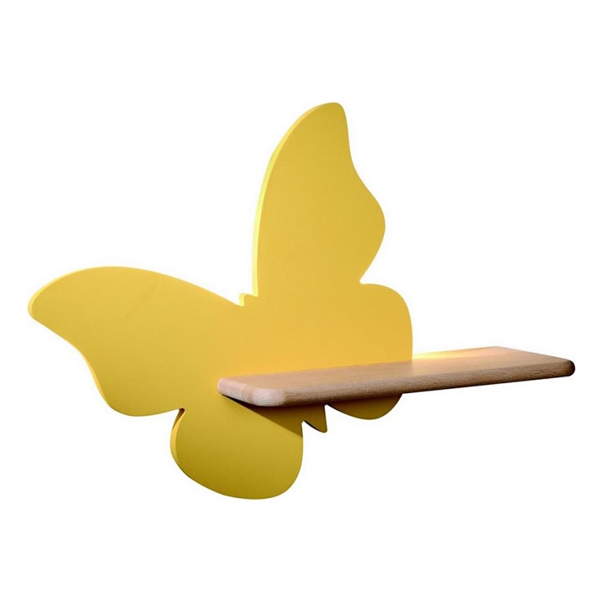 LED Children's wall lamp with shelf BUTTERFLY LED/5W/230V yellow/wood