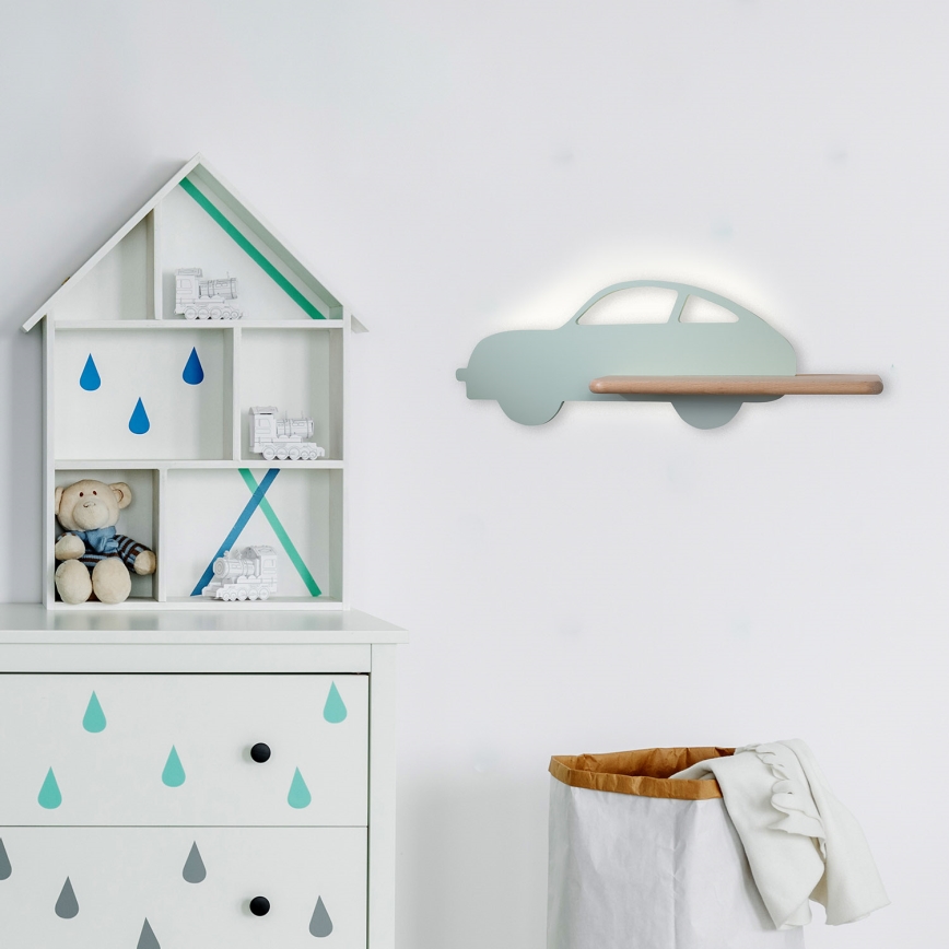 LED Children's wall lamp with shelf CAR LED/5W/230V green/wood