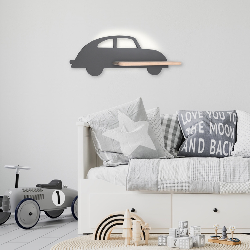 LED Children's wall lamp with shelf CAR LED/5W/230V grey/wood