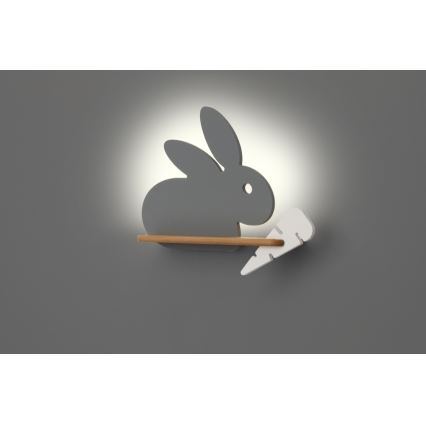 LED Children's wall lamp with shelf RABBIT LED/4W/230V grey/white/wood