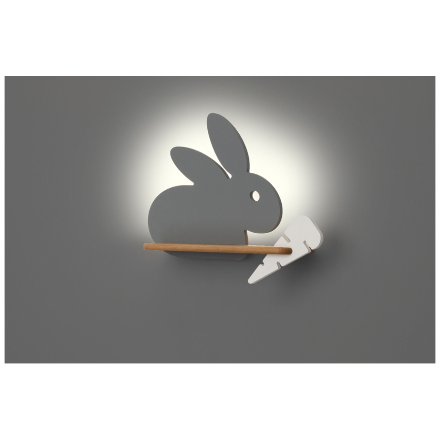 LED Children's wall lamp with shelf RABBIT LED/4W/230V grey/white/wood