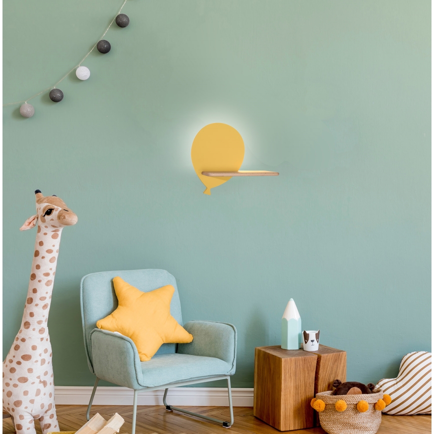 LED Children's wall light with a shelf BALLOON LED/4W/230V yellow/wood - FSC certified