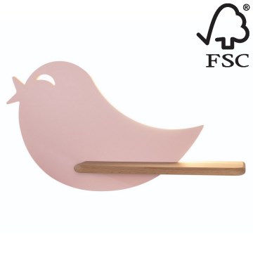 LED Children's wall light with a shelf BIRD LED/5W/230V pink/wood - FSC certified