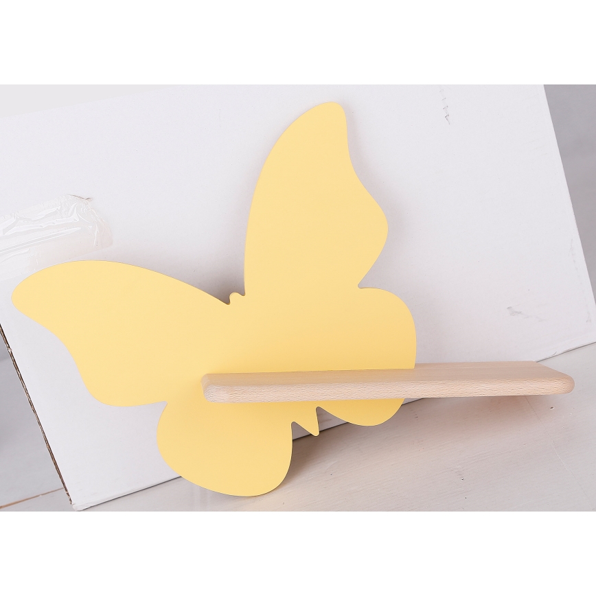 LED Children's wall light with a shelf BUTTERFLY LED/5W/230V yellow/wood - FSC certified