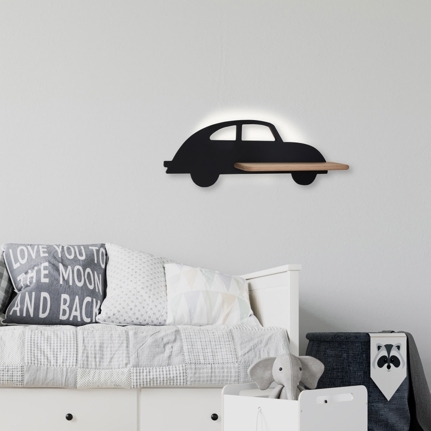 LED Children's wall light with a shelf CAR LED/5W/230V black/wood - FSC certified