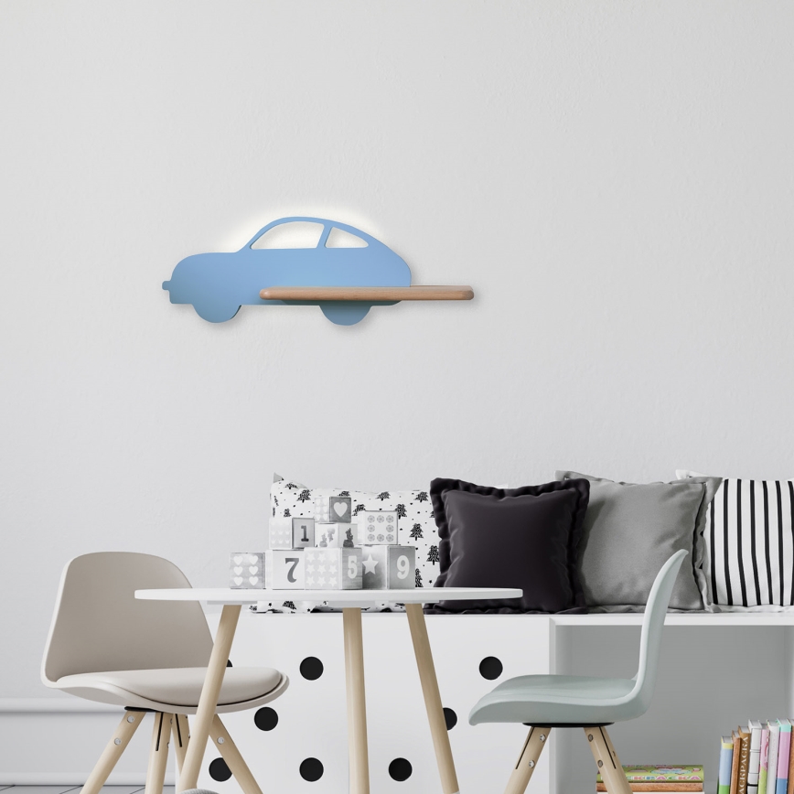 LED Children's wall light with a shelf CAR LED/5W/230V blue/wood - FSC certified