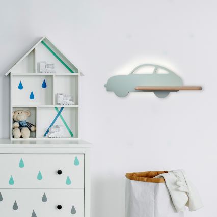 LED Children's wall light with a shelf CAR LED/5W/230V green/wood - FSC certified