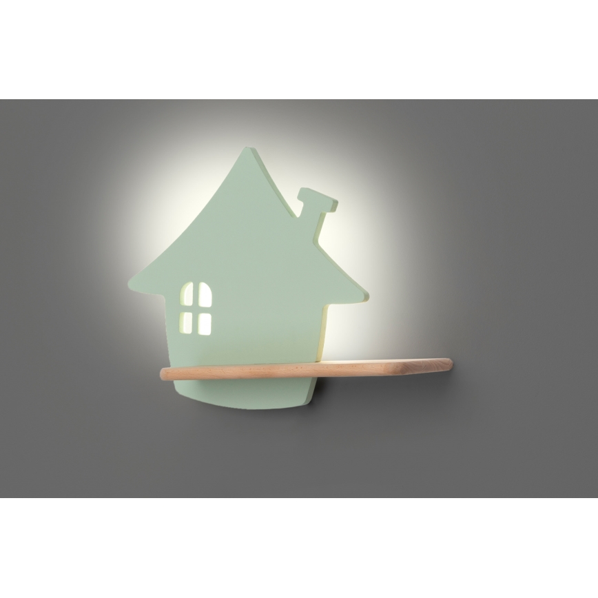 LED Children's wall light with a shelf HOUSE LED/4W/230V green/wood - FSC certified