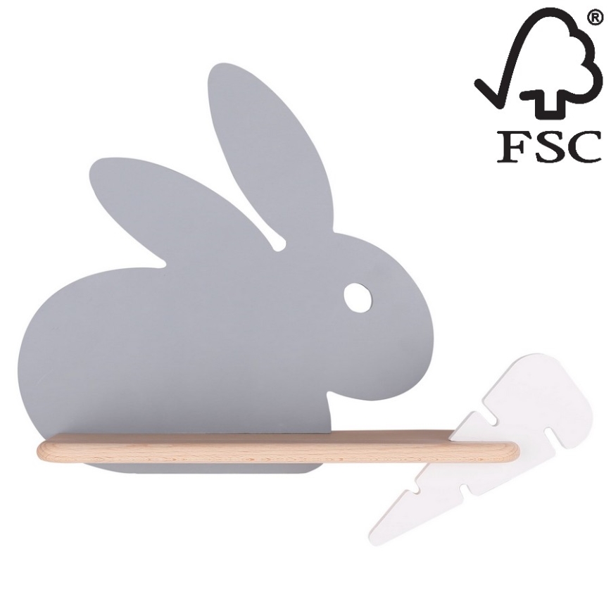 LED Children's wall light with a shelf RABBIT LED/4W/230V grey/white/wood - FSC certified